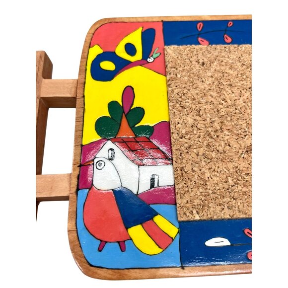 El Salvador Hand-Painted Wooden Trivet Hot Pad Colorful Folk Art Design Cork - Picture 7 of 8